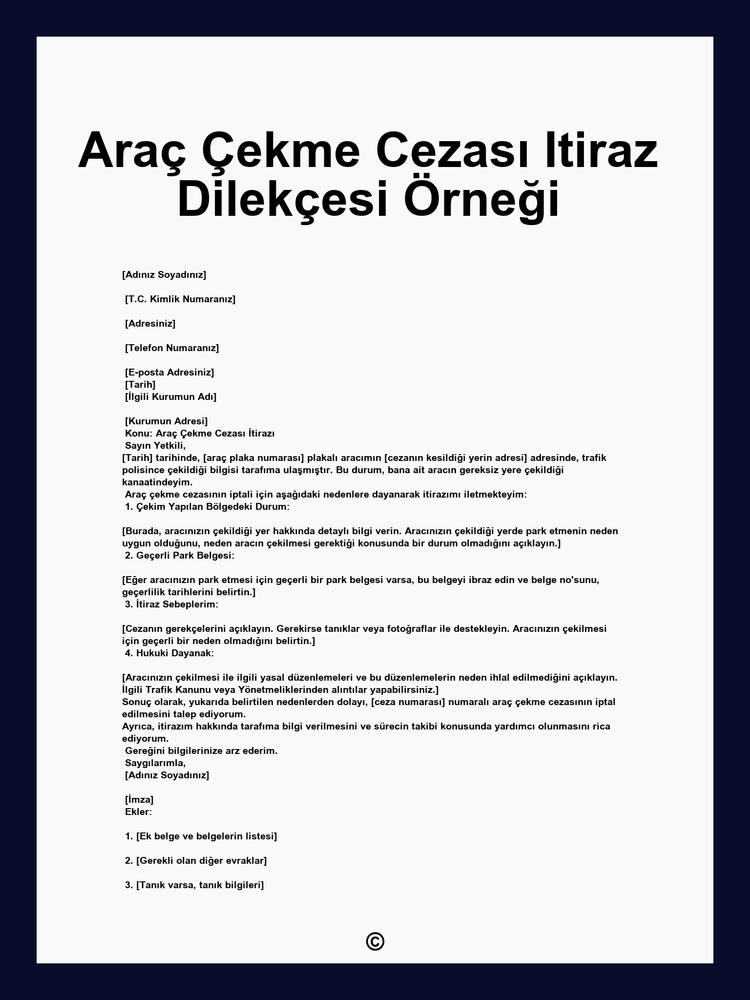 Araç Çekme Cezası Itiraz Dilekçesi Örneği