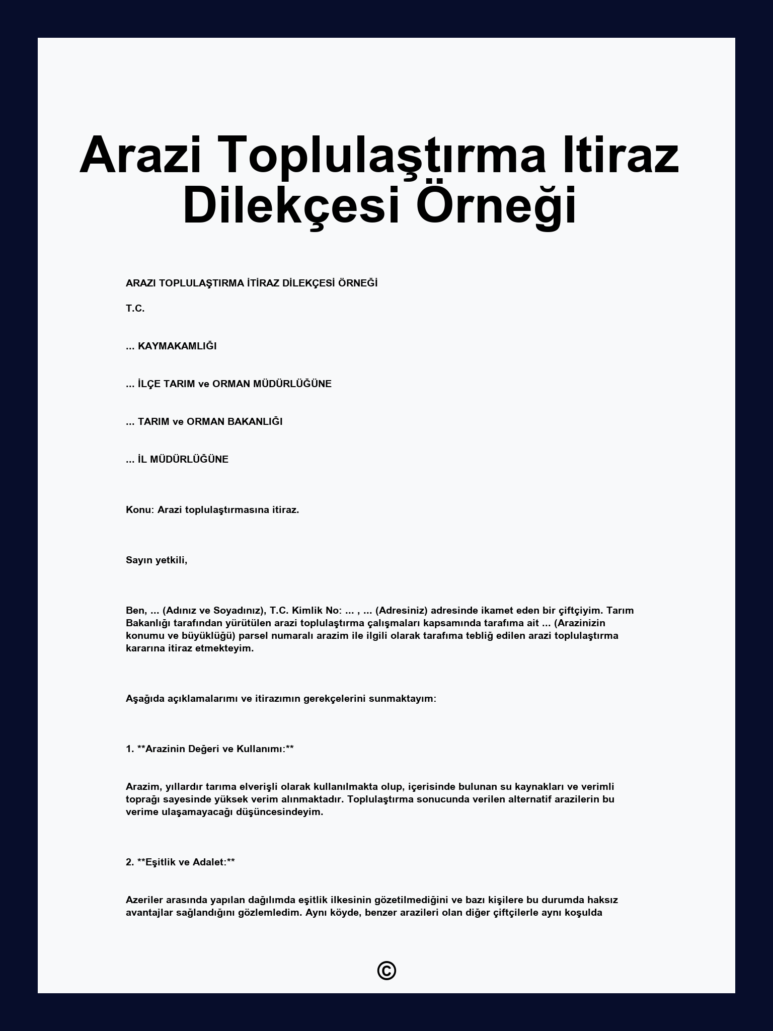 Arazi Toplulaştırma Itiraz Dilekçesi Örneği