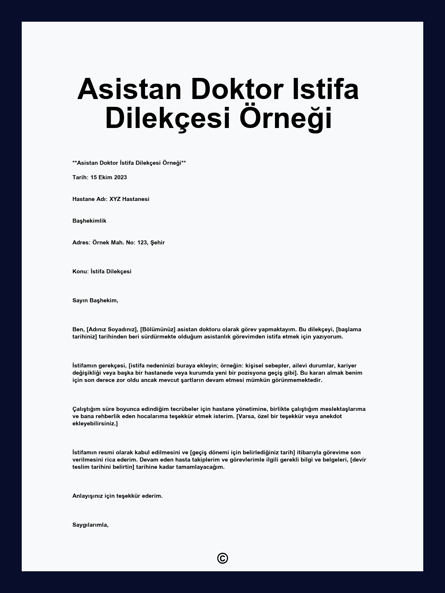 Asistan Doktor Istifa Dilekçesi Örneği