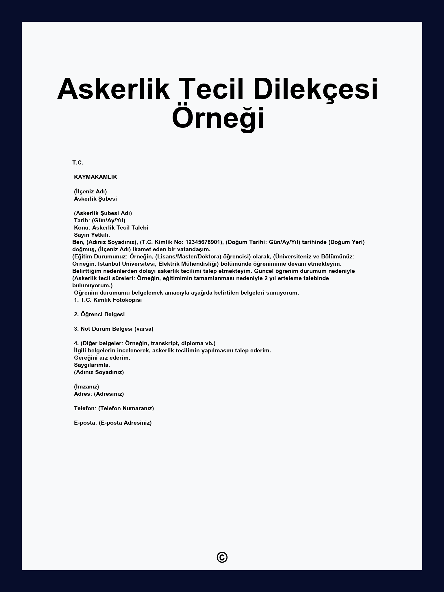 Askerlik Tecil Dilekçesi Örneği