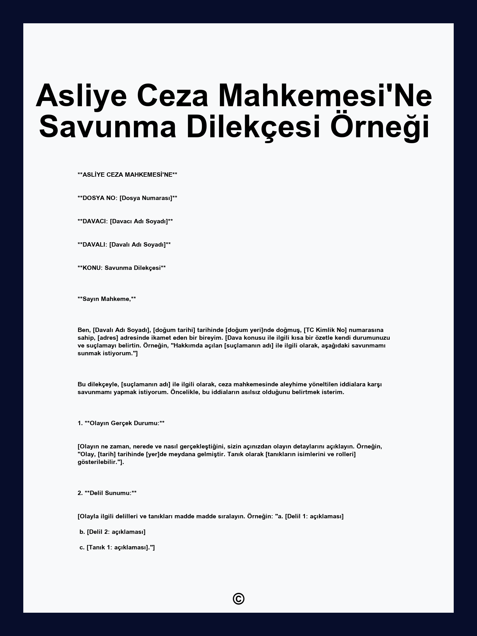 Asliye Ceza Mahkemesi'Ne Savunma Dilekçesi Örneği