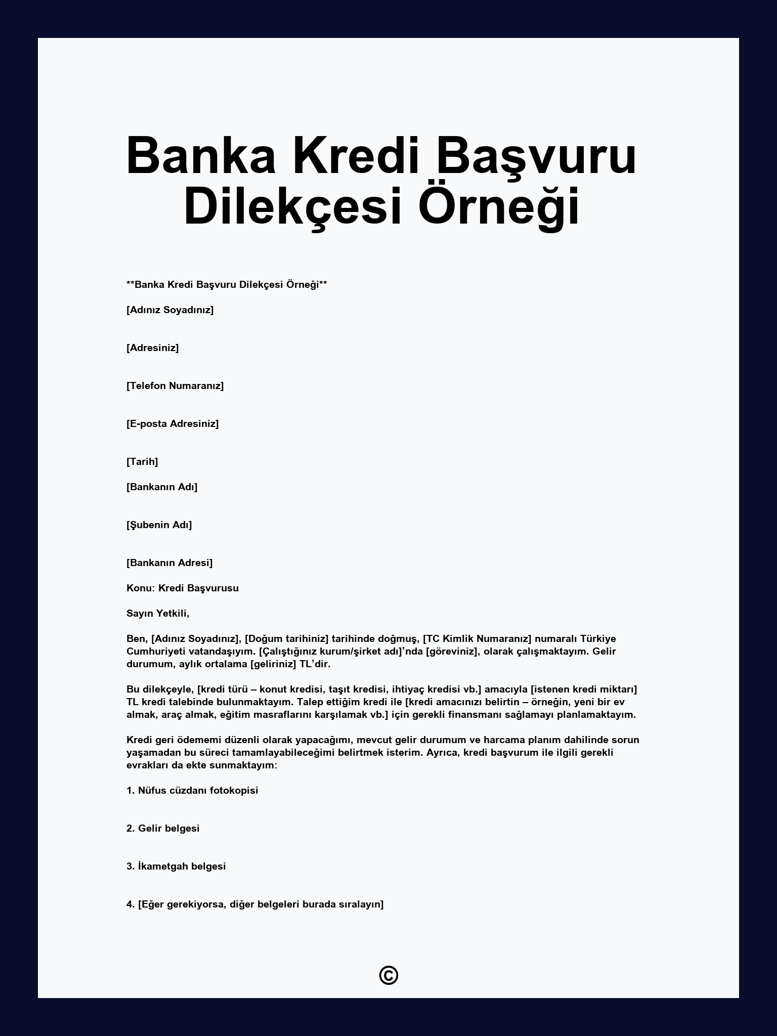 Banka Kredi Başvuru Dilekçesi Örneği