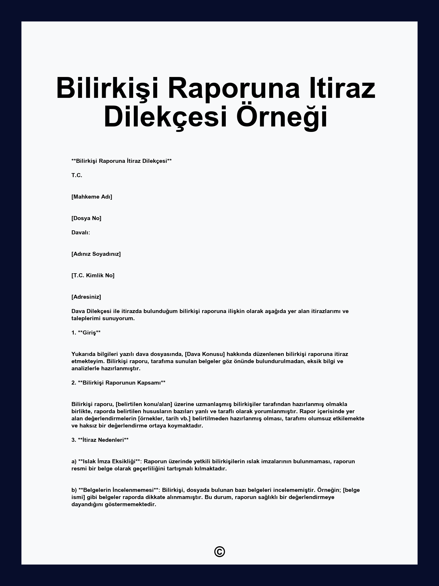 Bilirkişi Raporuna Itiraz Dilekçesi Örneği