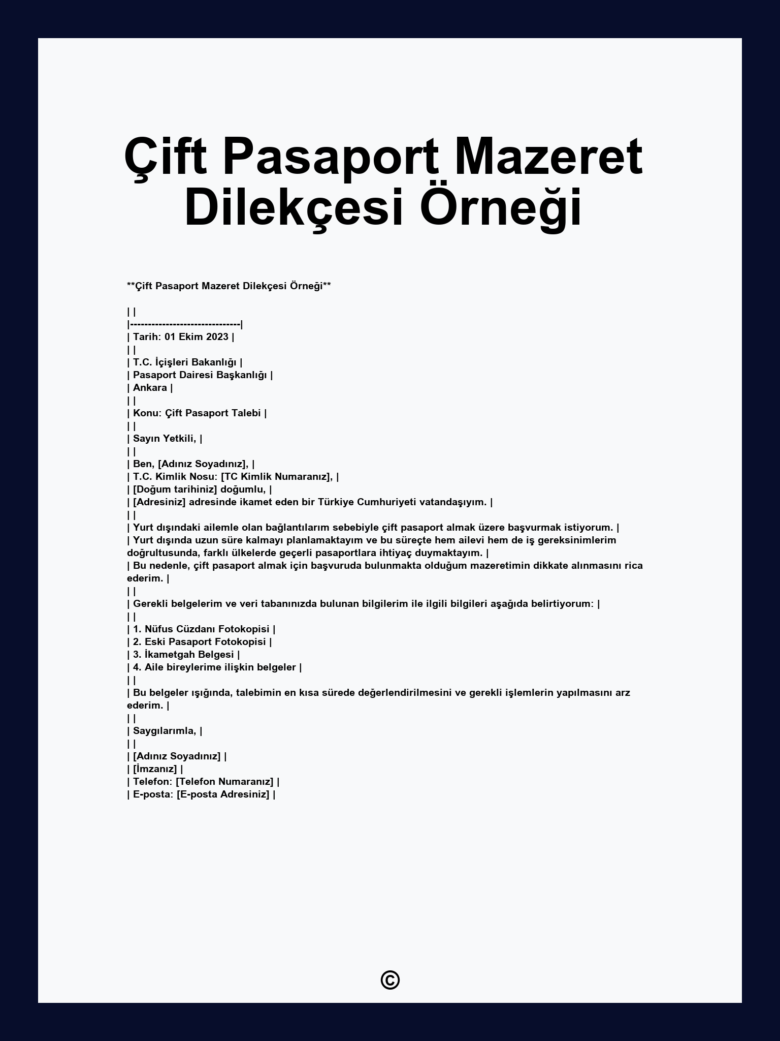 Çift Pasaport Mazeret Dilekçesi Örneği