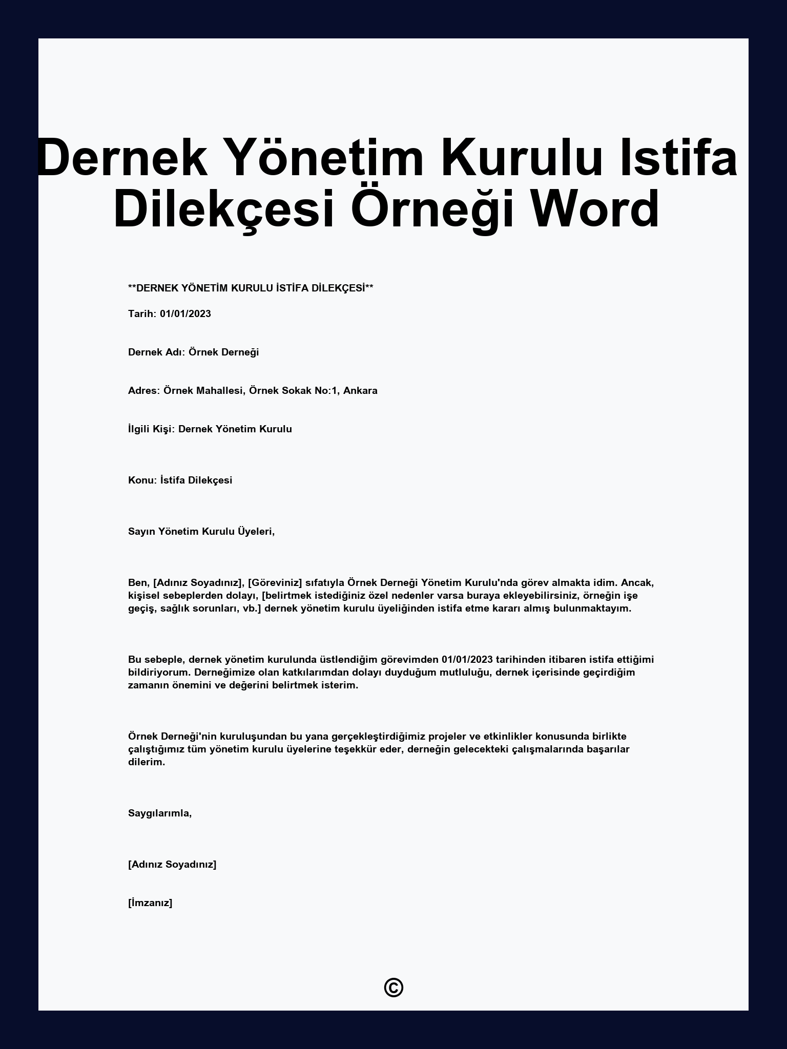 Dernek Yönetim Kurulu Istifa Dilekçesi Örneği Word