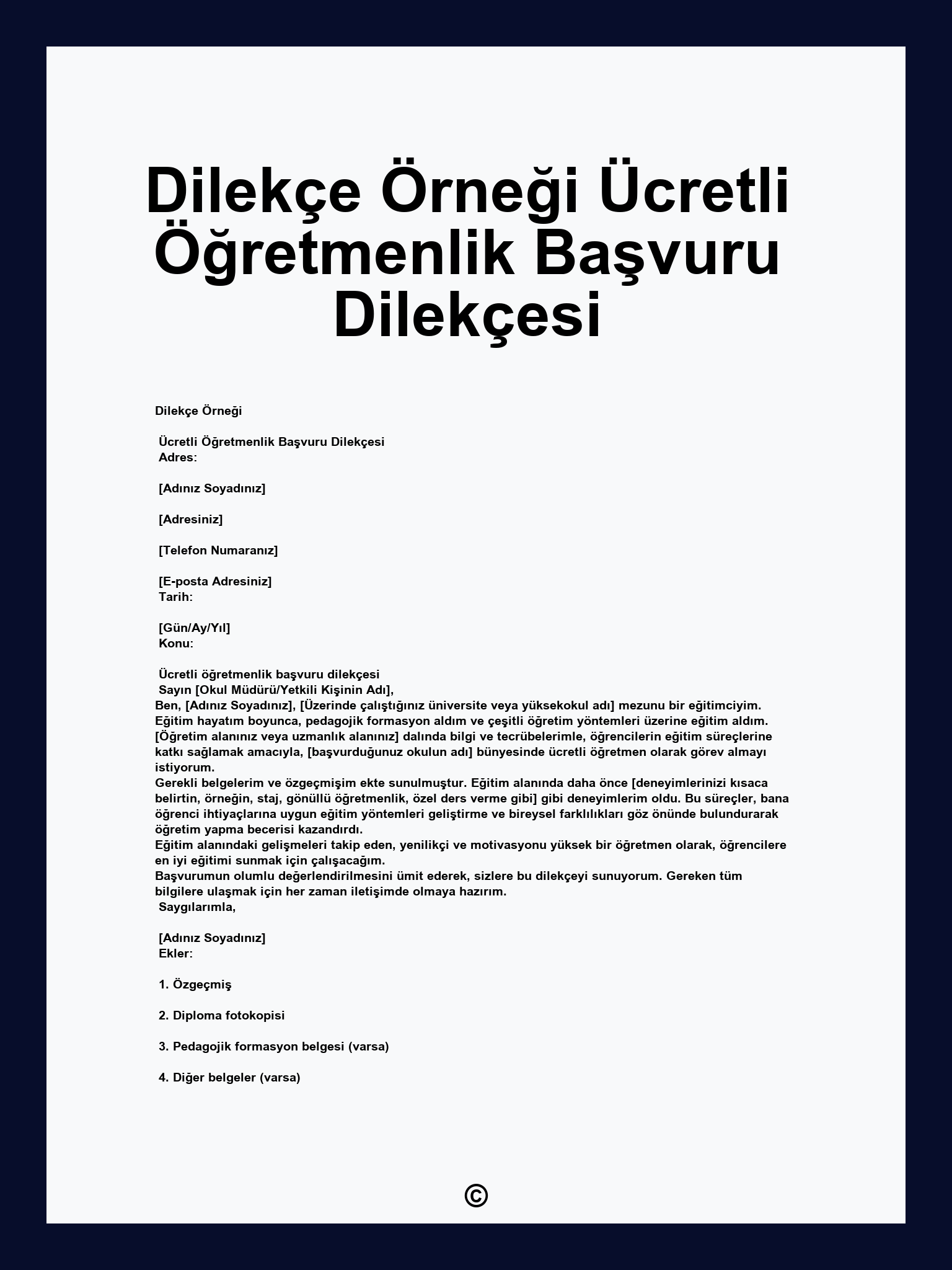 Dilekçe Örneği Ücretli Öğretmenlik Başvuru Dilekçesi
