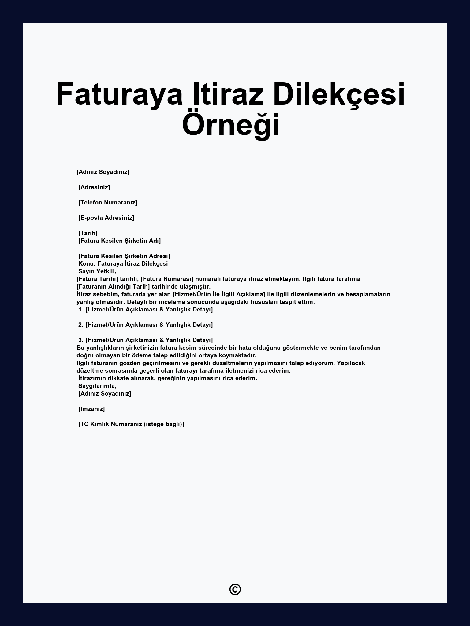 Faturaya Itiraz Dilekçesi Örneği