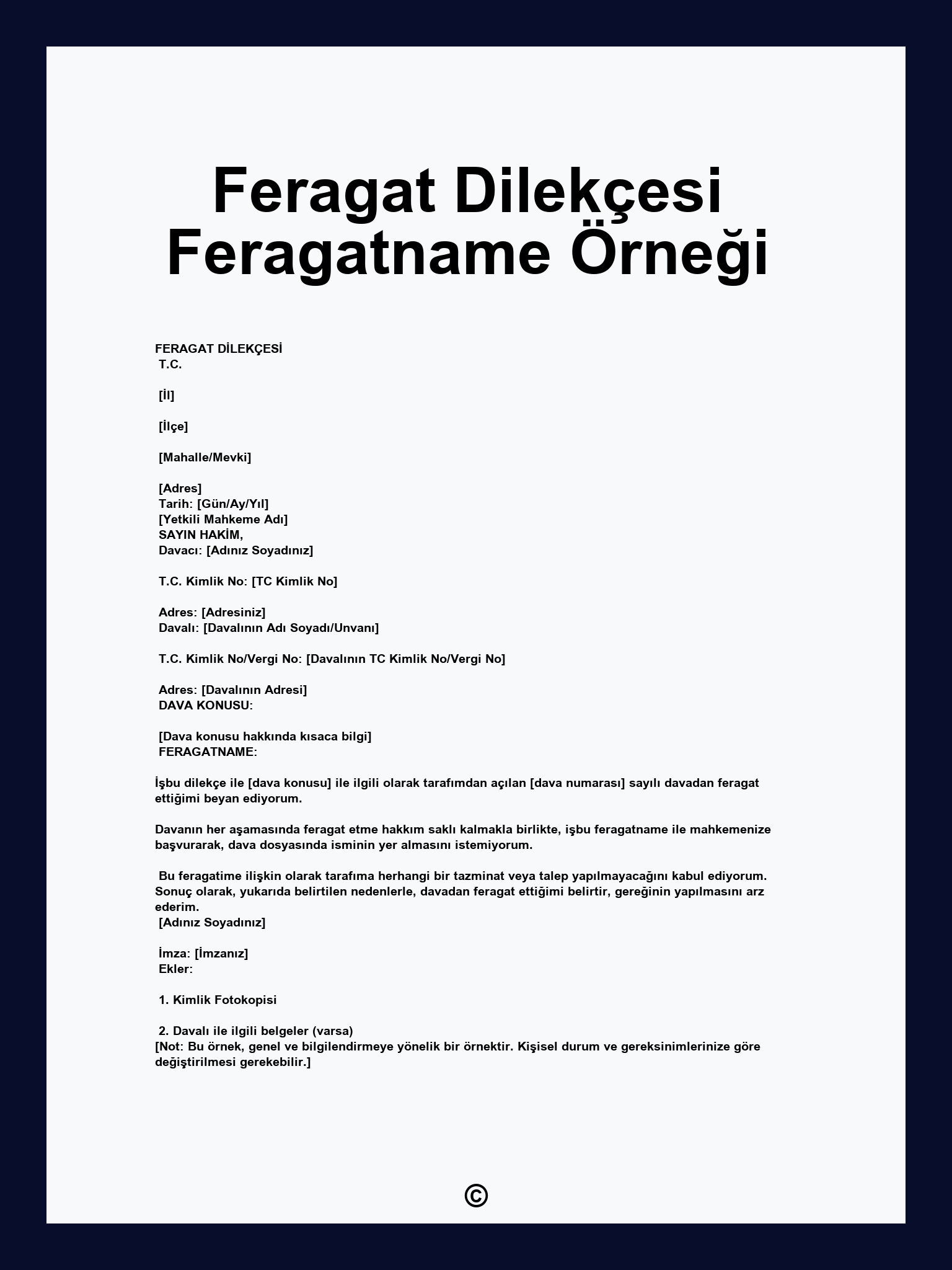Feragat Dilekçesi Feragatname Örneği