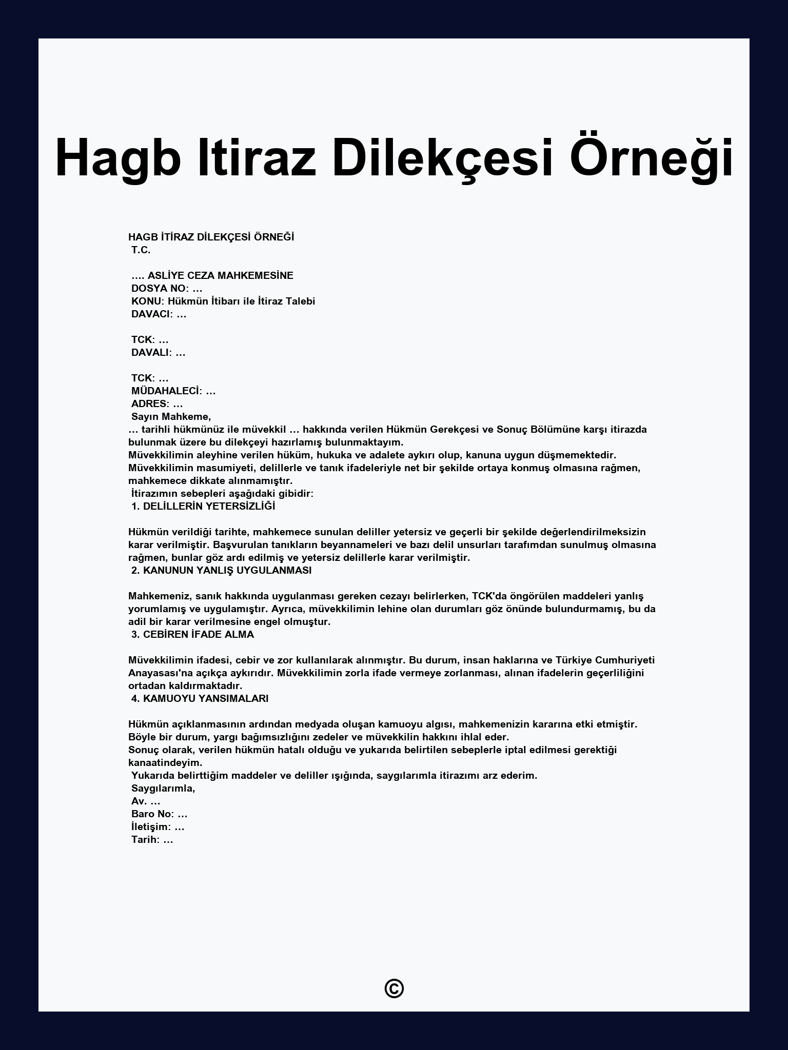 Hagb Itiraz Dilekçesi Örneği