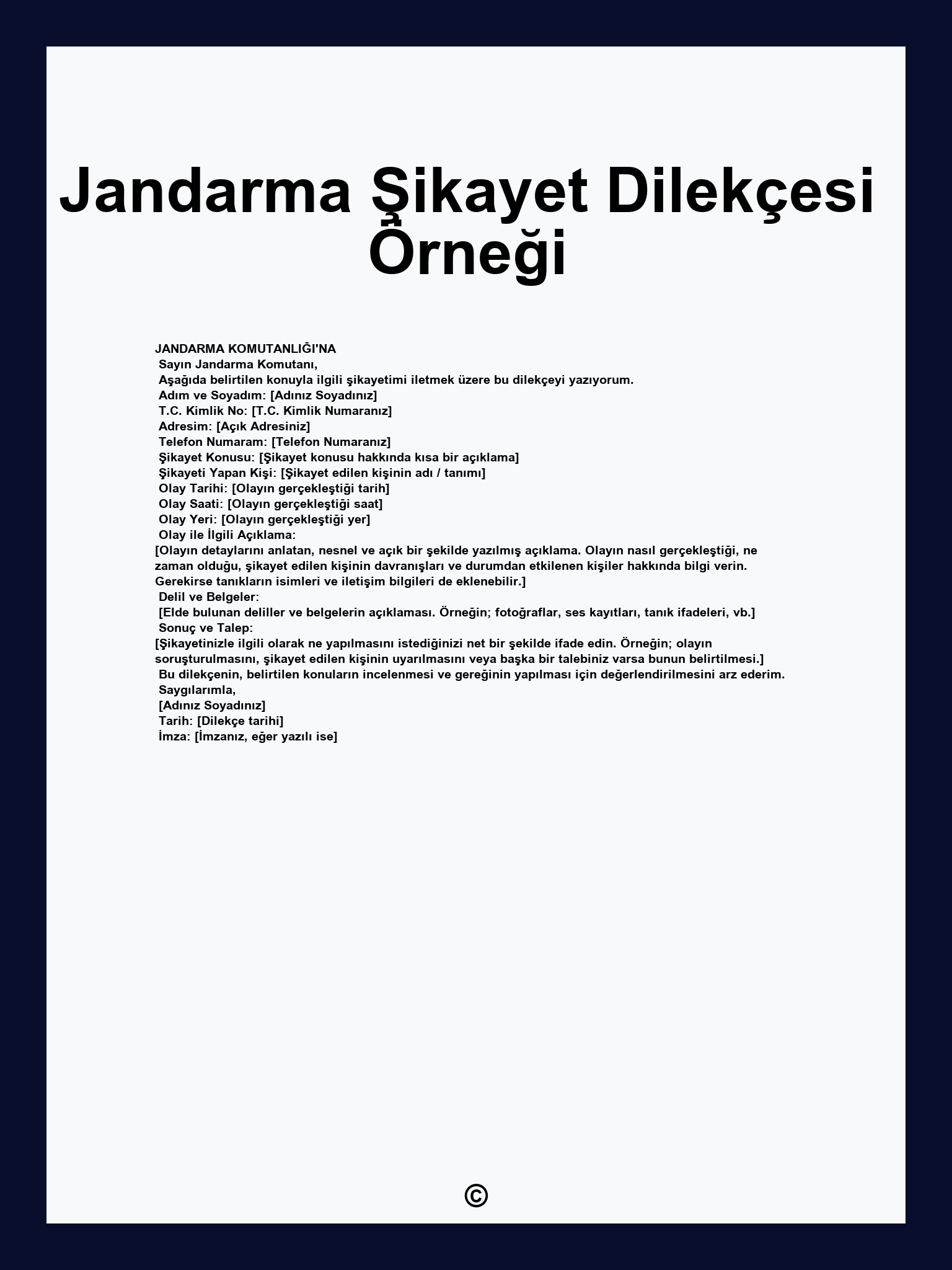 Jandarma Şikayet Dilekçesi Örneği