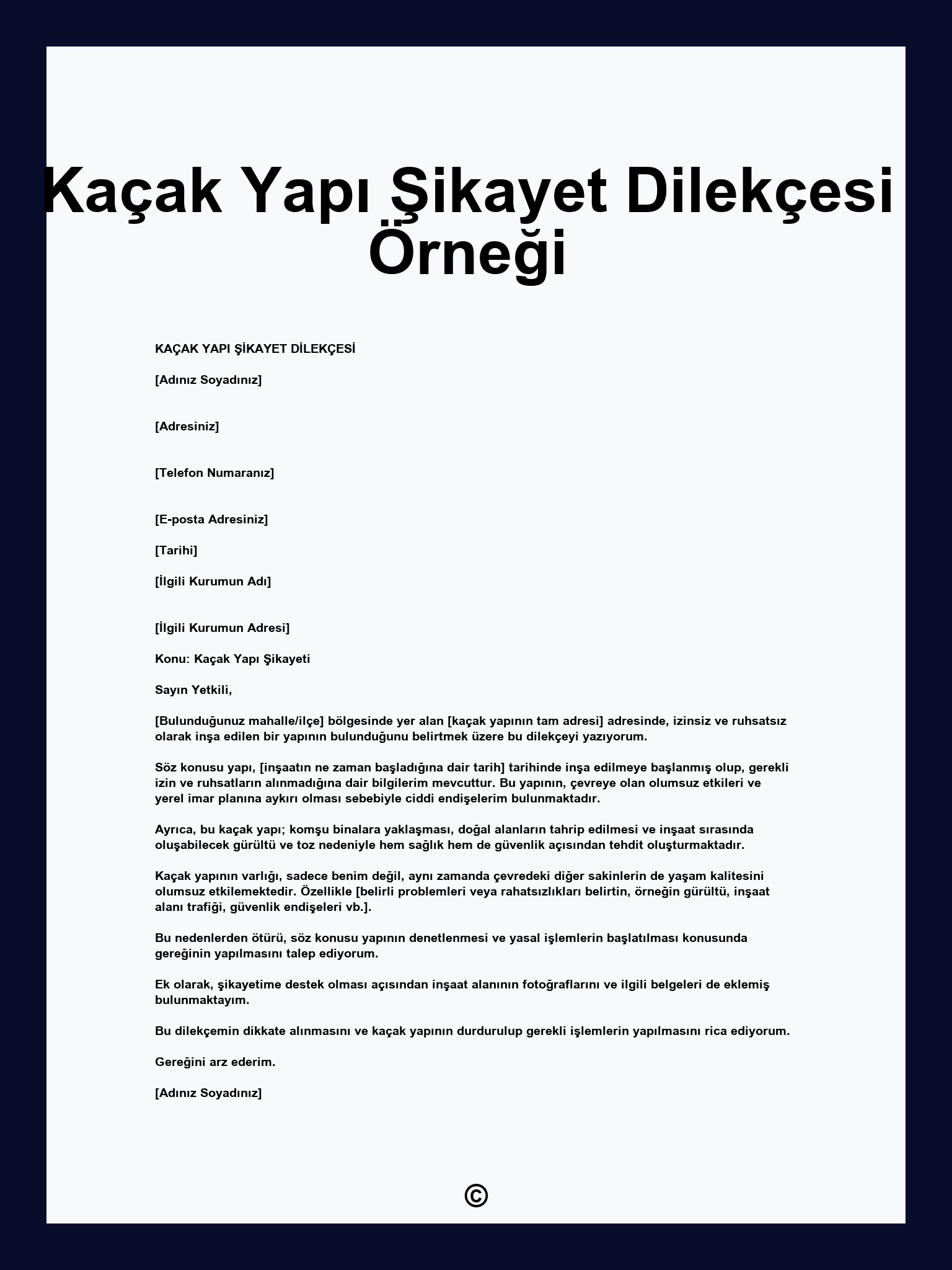 Kaçak Yapı Şikayet Dilekçesi Örneği