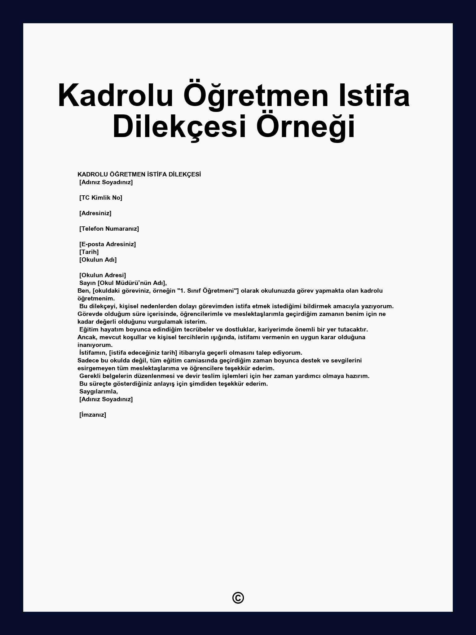 Kadrolu Öğretmen Istifa Dilekçesi Örneği