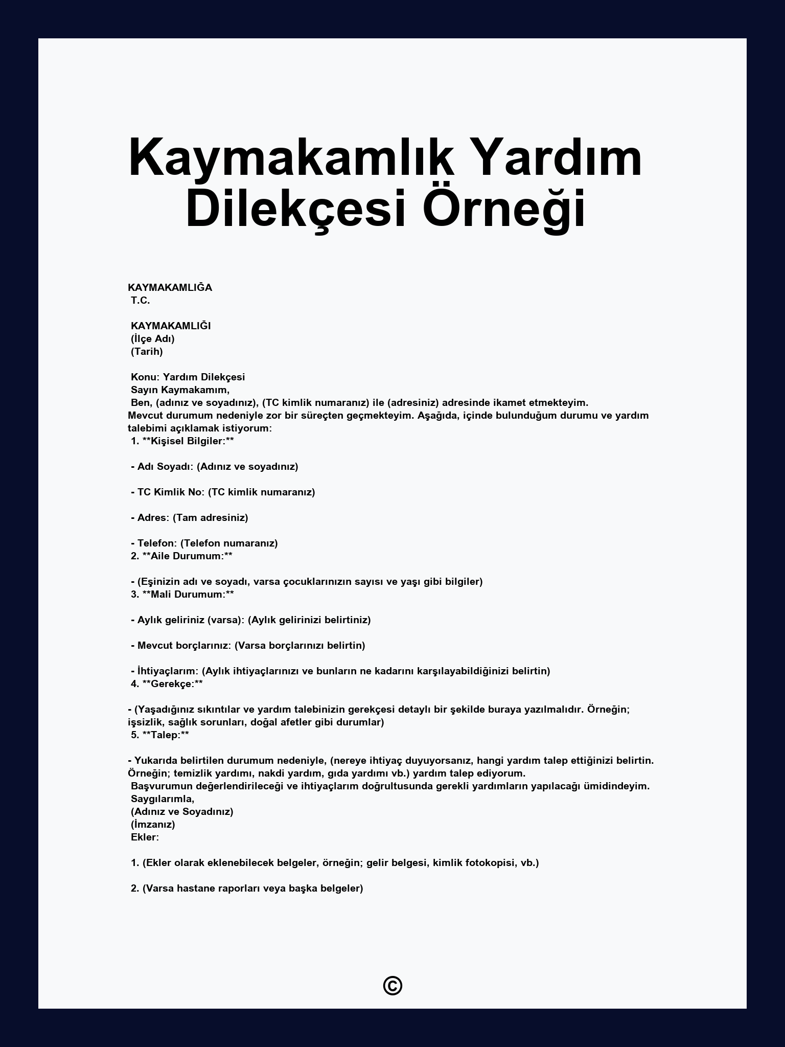 Kaymakamlık Yardım Dilekçesi Örneği