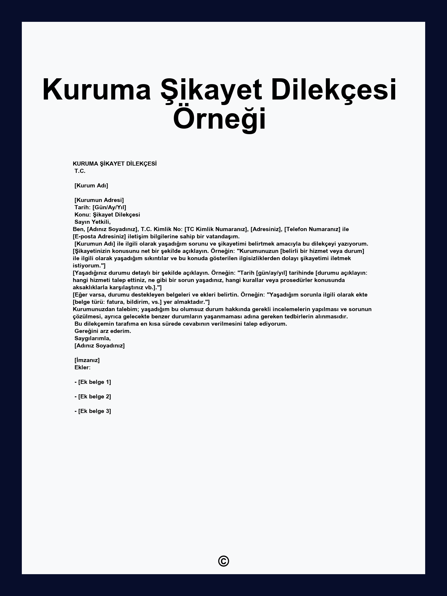 Kuruma Şikayet Dilekçesi Örneği