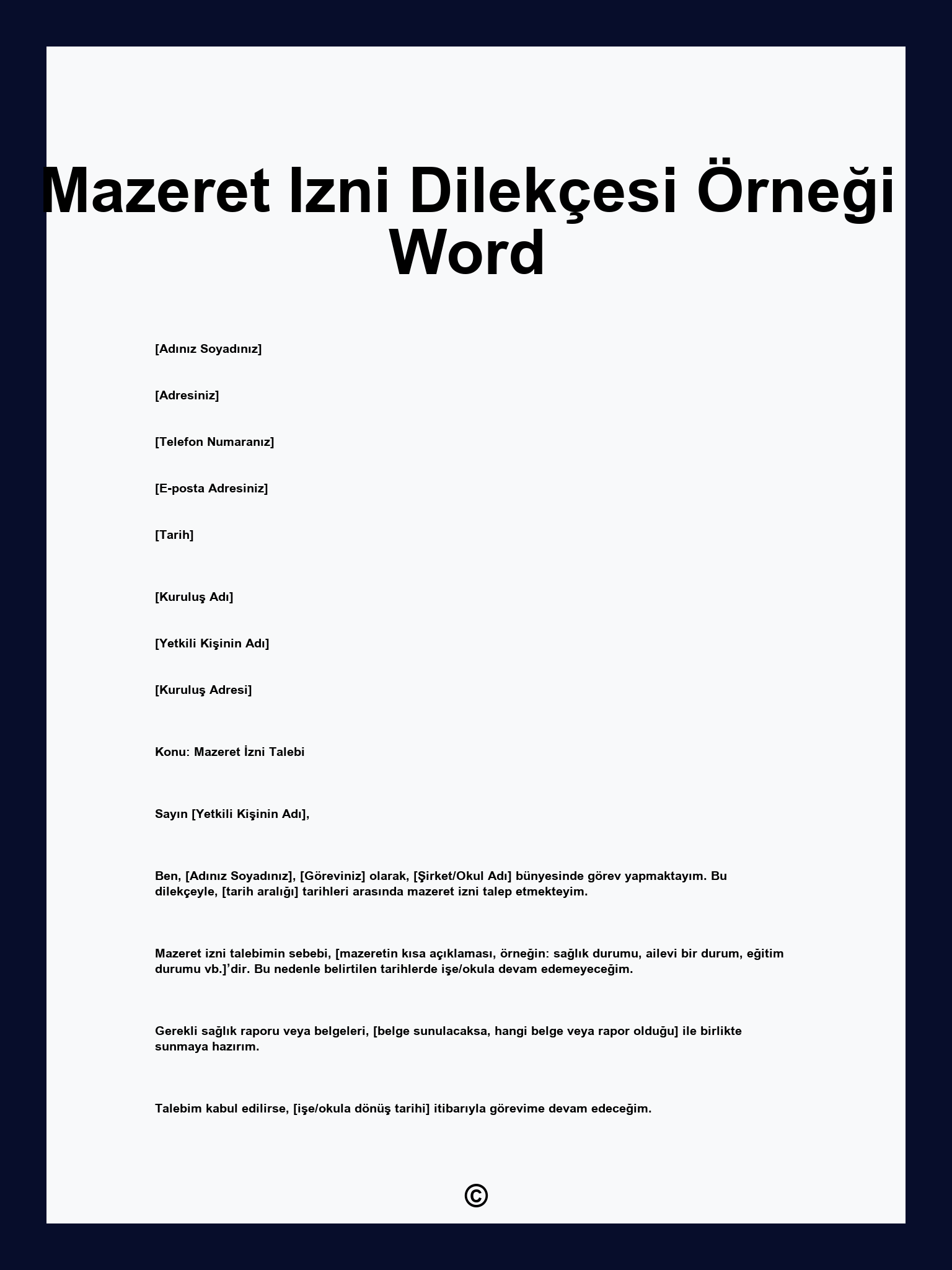 Mazeret Izni Dilekçesi Örneği Word