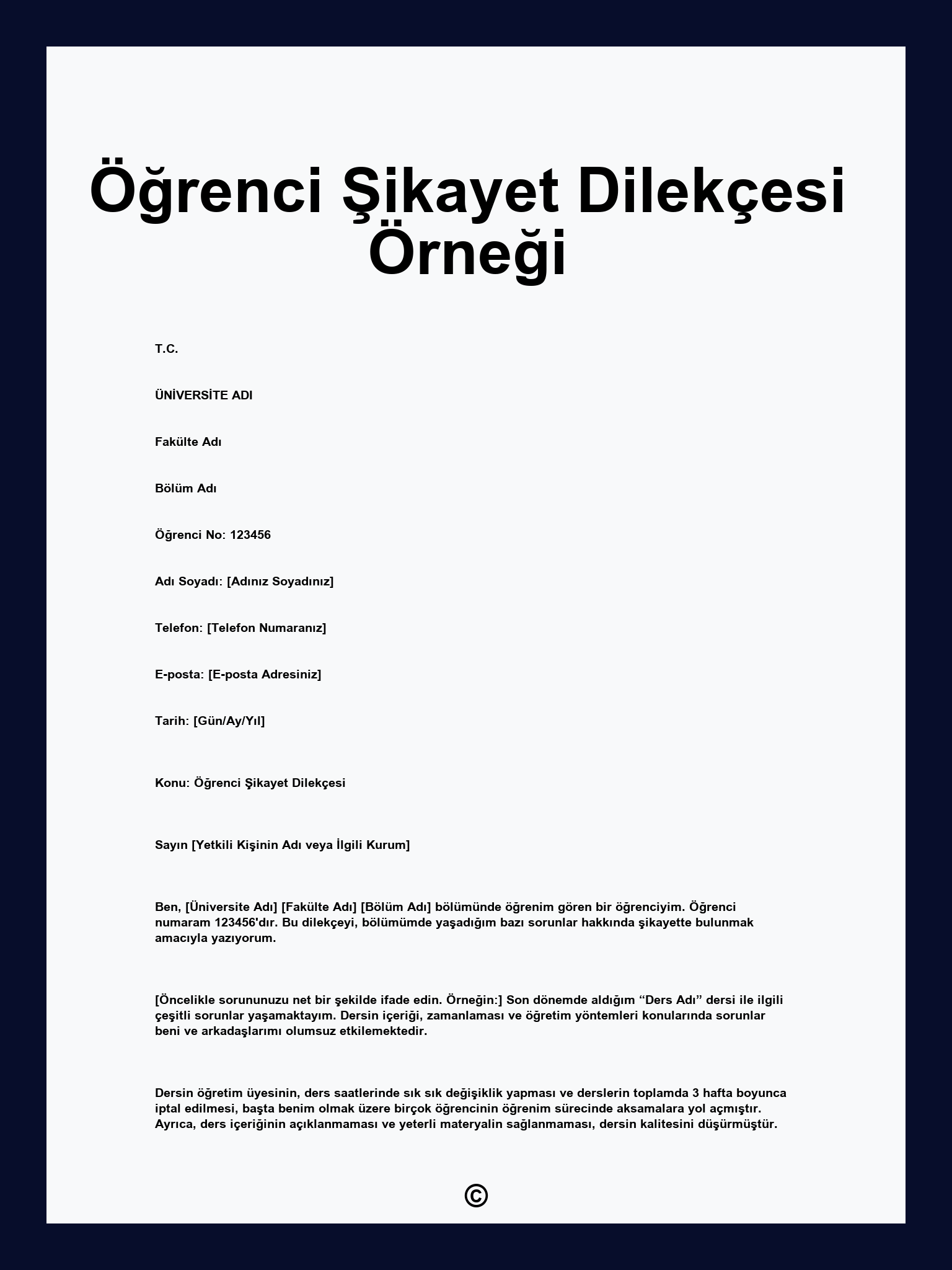Öğrenci Şikayet Dilekçesi Örneği