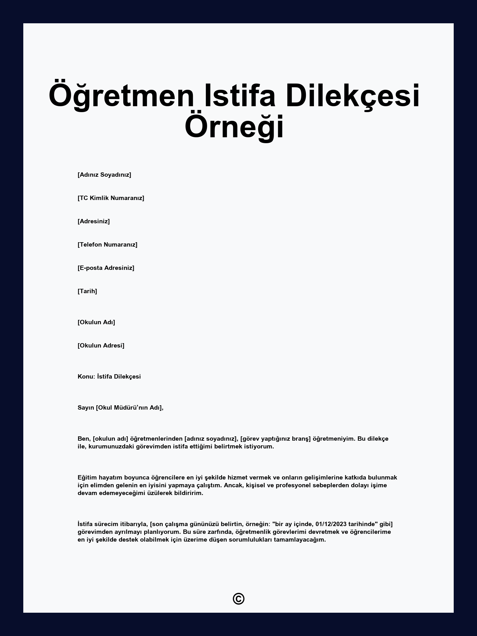 Öğretmen Istifa Dilekçesi Örneği