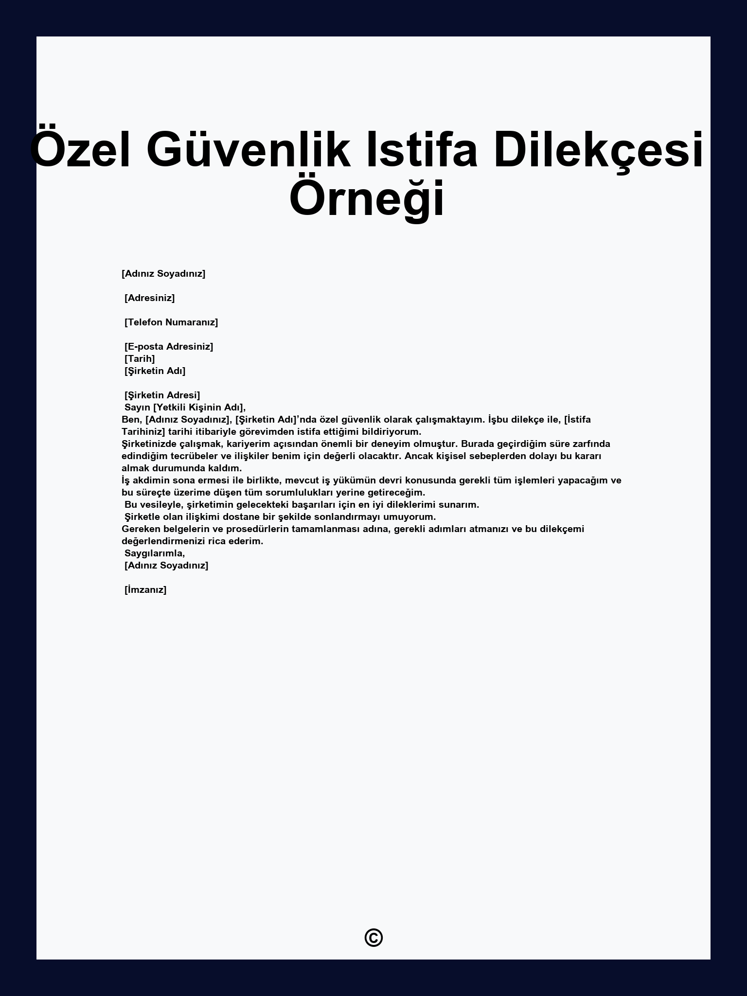 Özel Güvenlik Istifa Dilekçesi Örneği