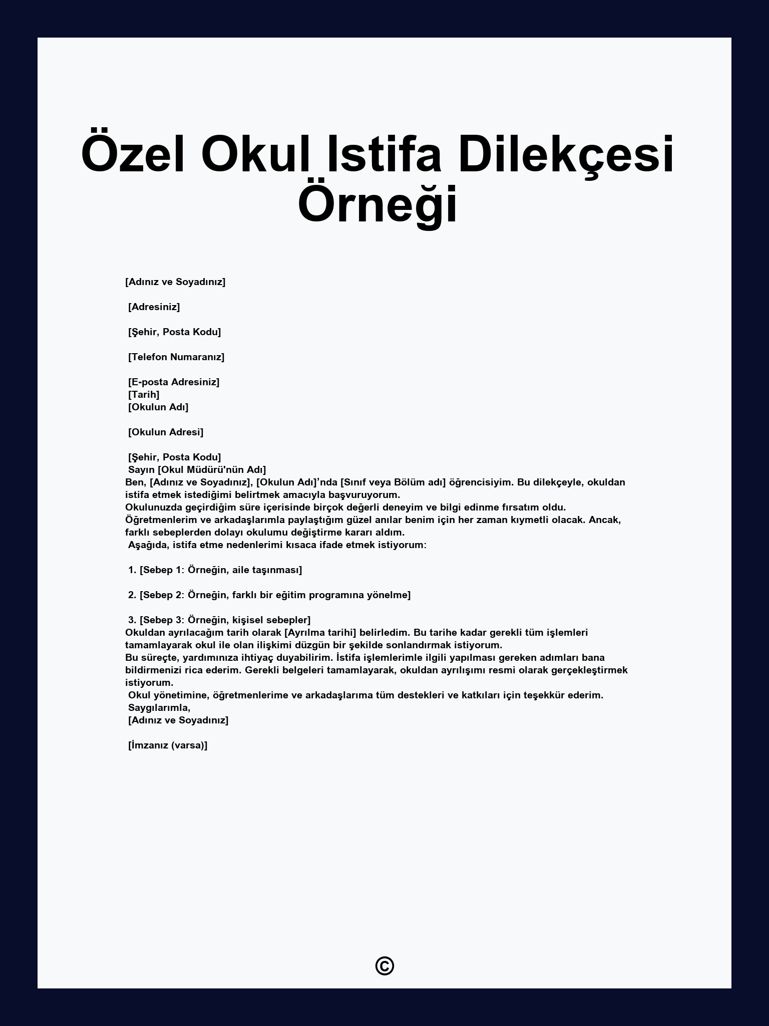 Özel Okul Istifa Dilekçesi Örneği