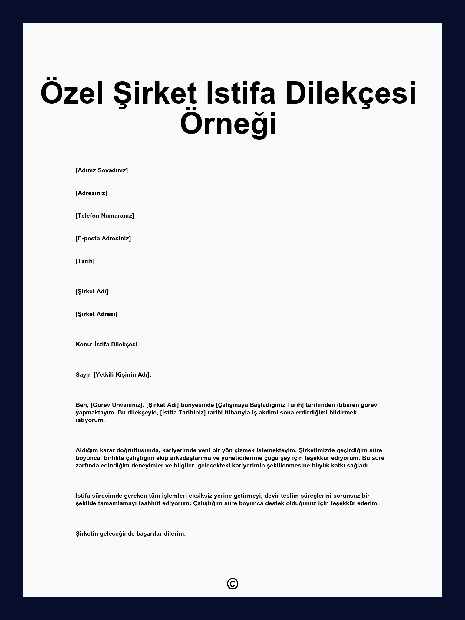 Özel Şirket Istifa Dilekçesi Örneği