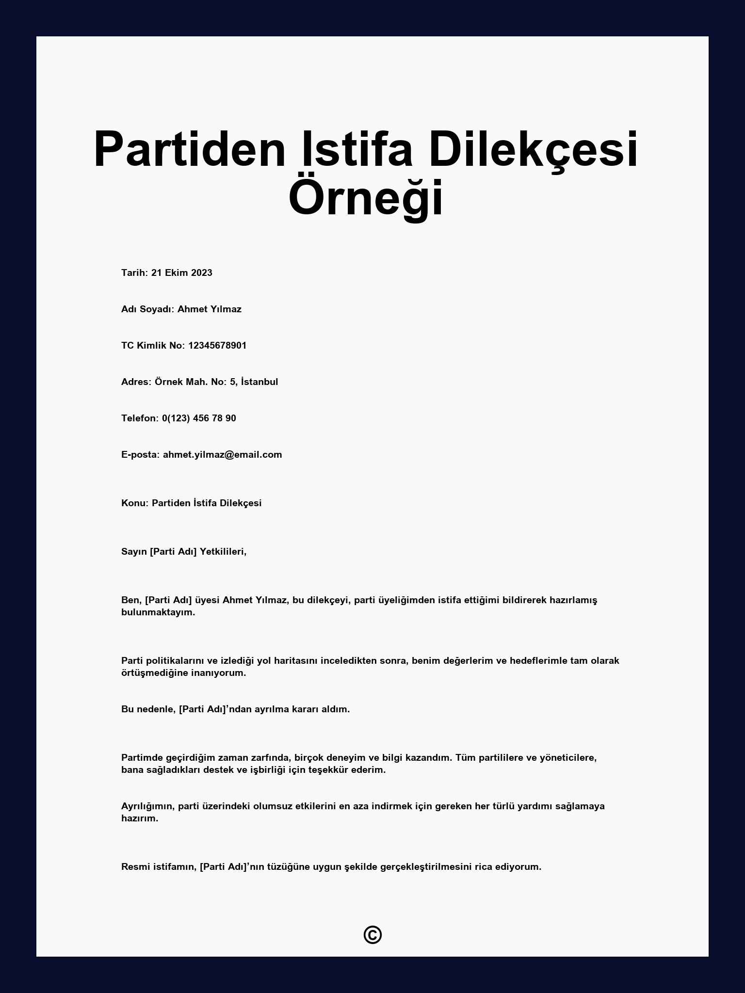 Partiden Istifa Dilekçesi Örneği