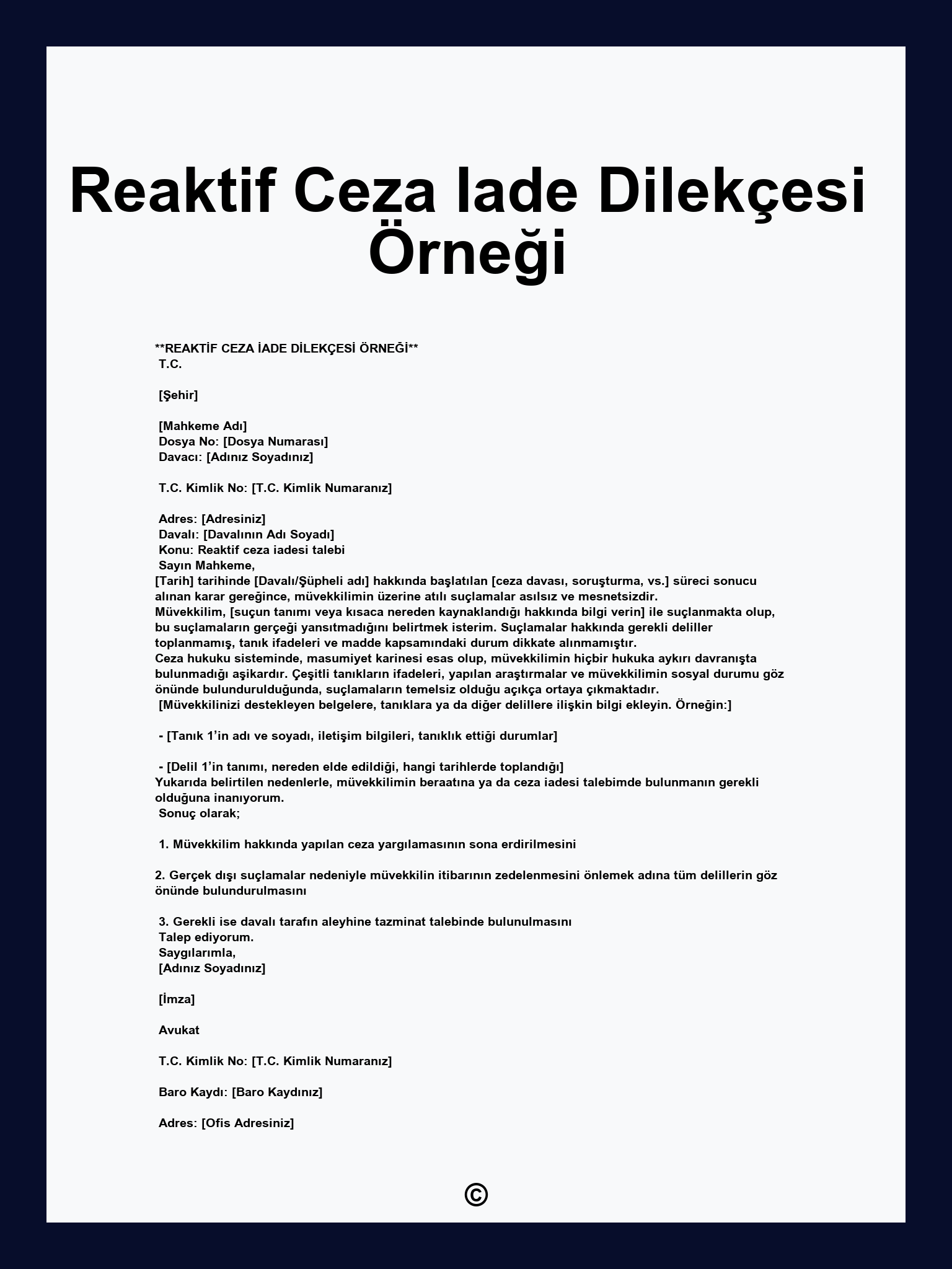 Reaktif Ceza Iade Dilekçesi Örneği