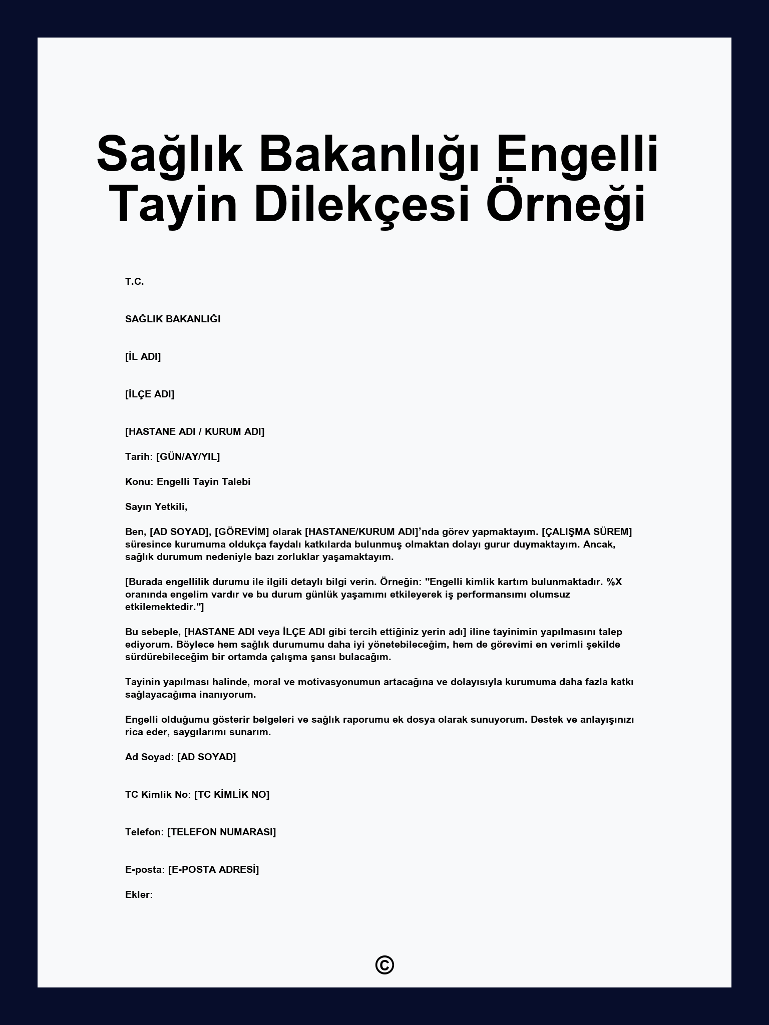 Sağlık Bakanlığı Engelli Tayin Dilekçesi Örneği