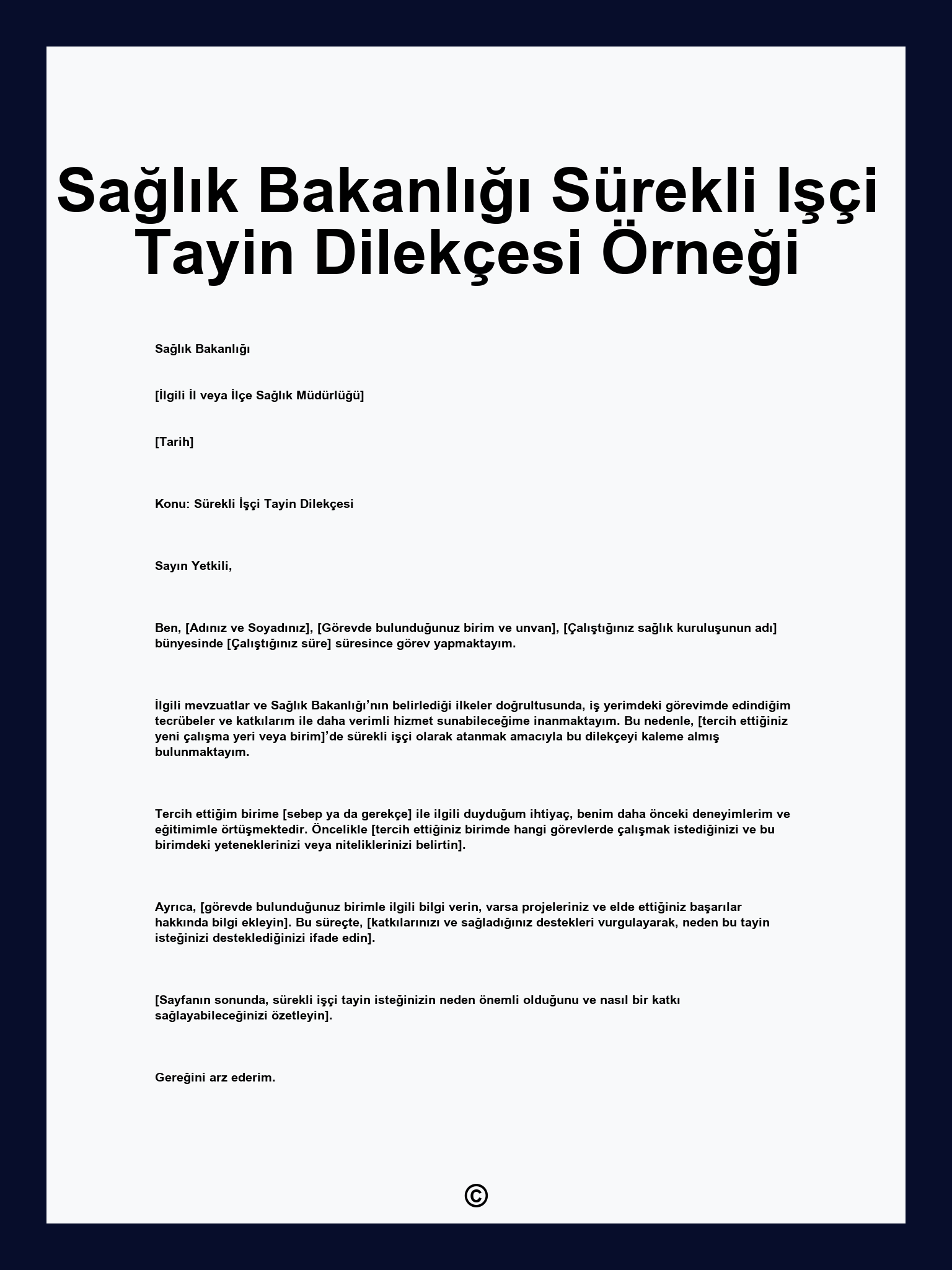 Sağlık Bakanlığı Sürekli Işçi Tayin Dilekçesi Örneği
