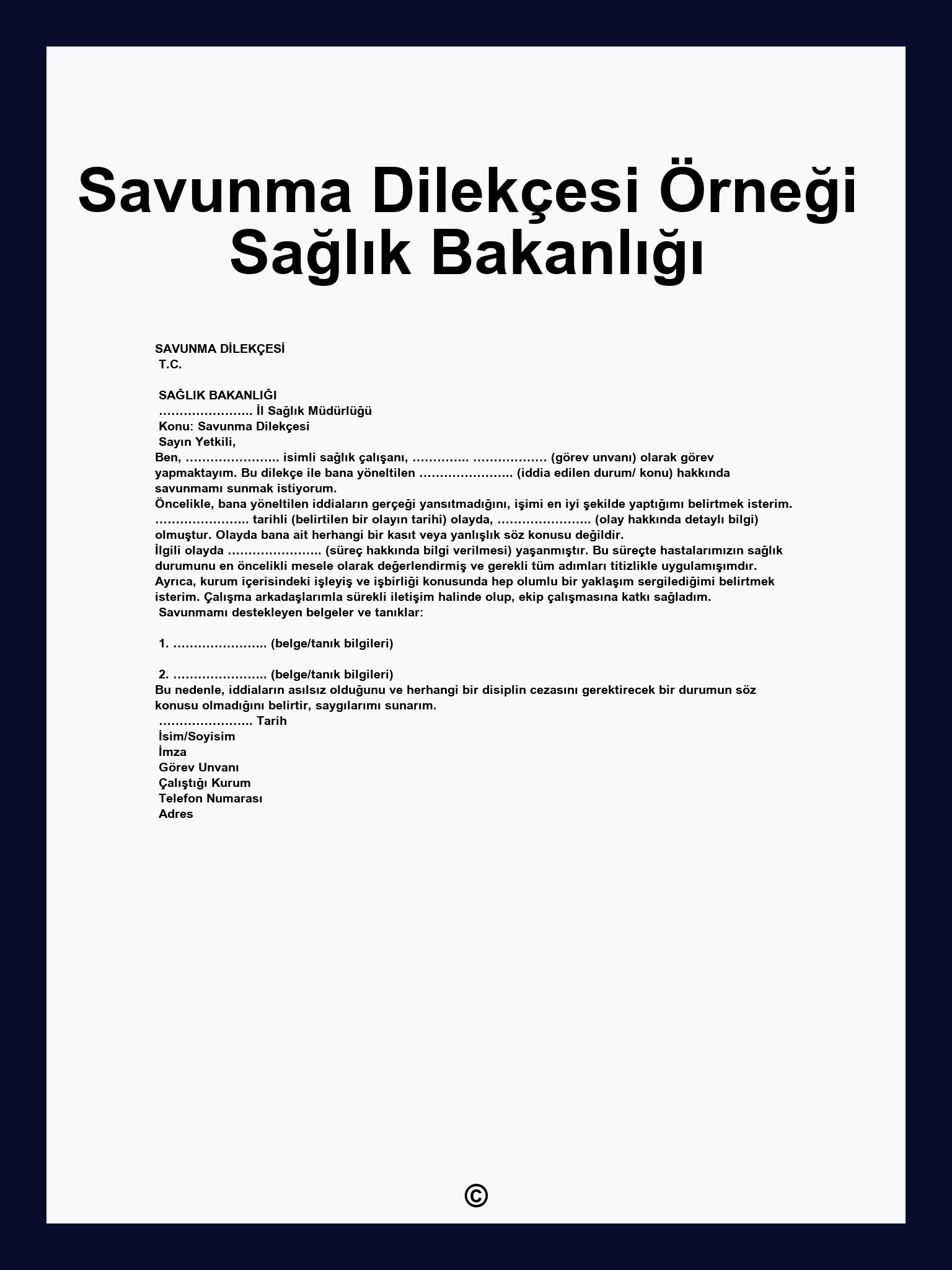 Savunma Dilekçesi Örneği Sağlık Bakanlığı