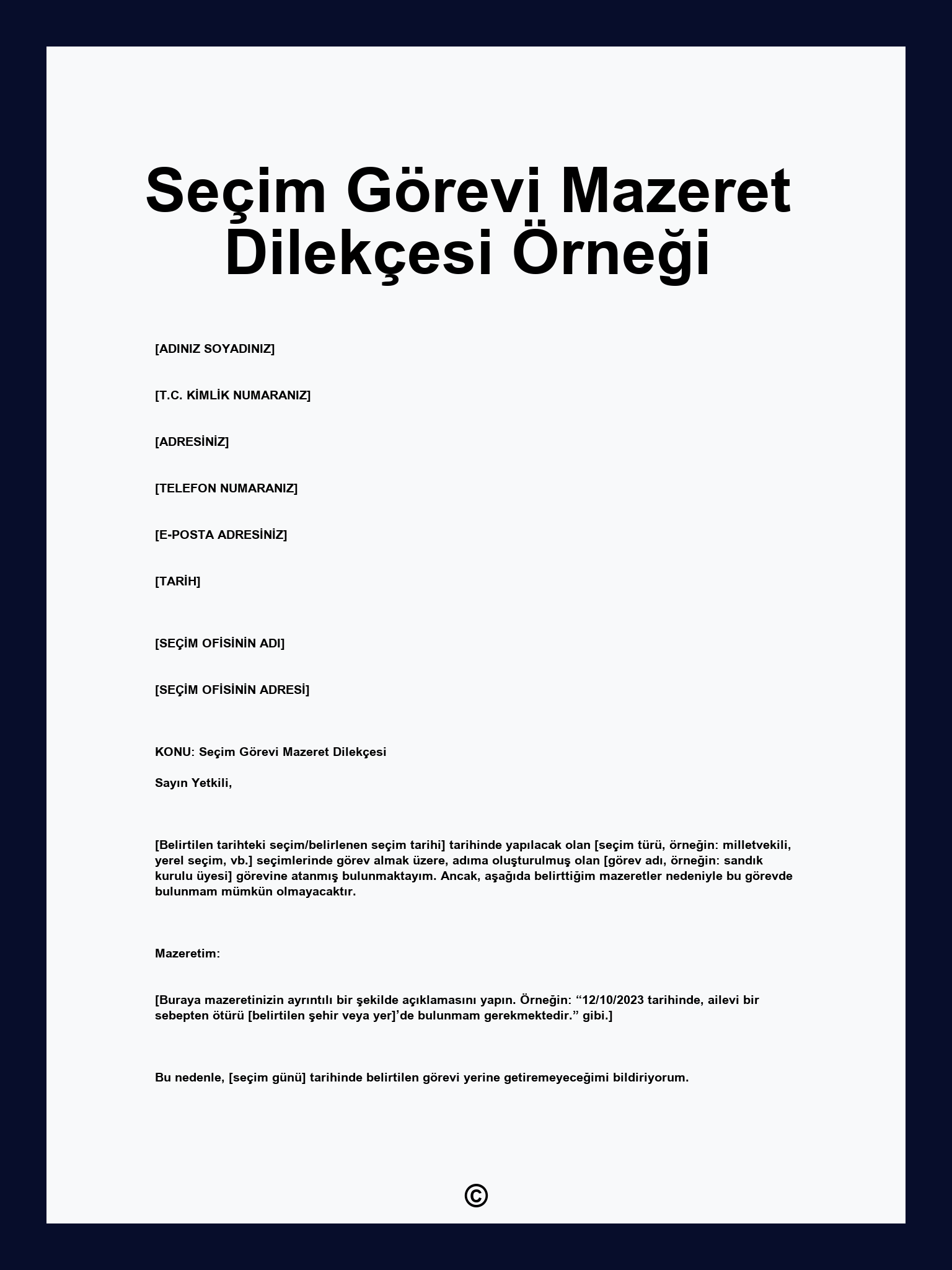 Seçim Görevi Mazeret Dilekçesi Örneği