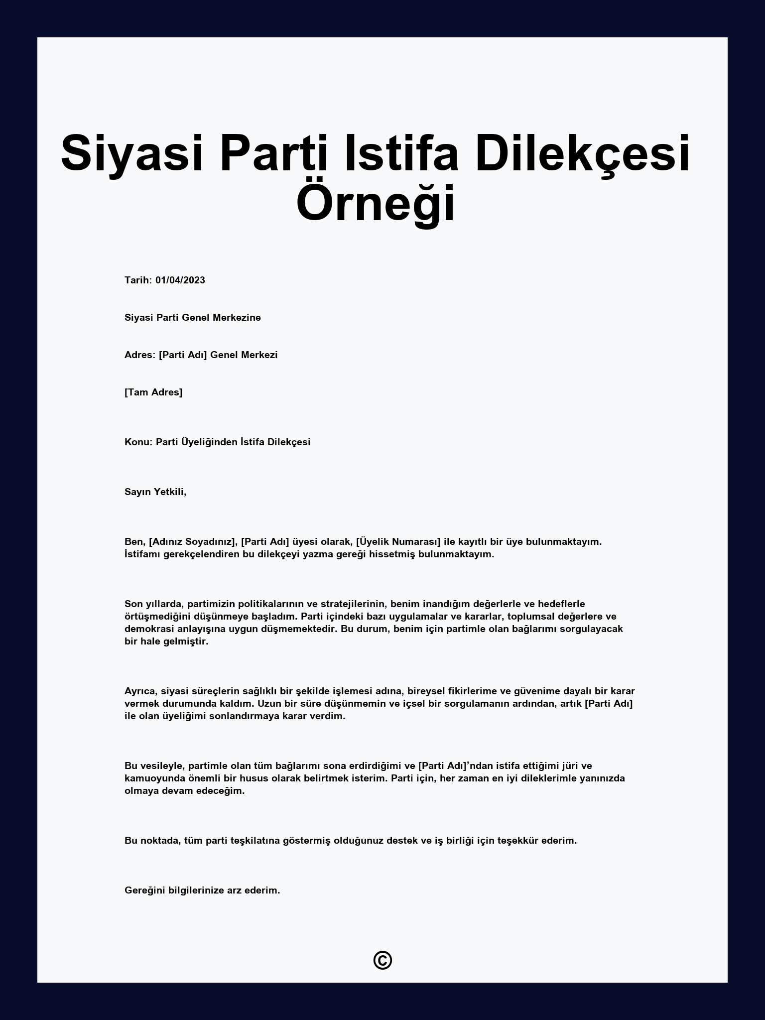 Siyasi Parti Istifa Dilekçesi Örneği
