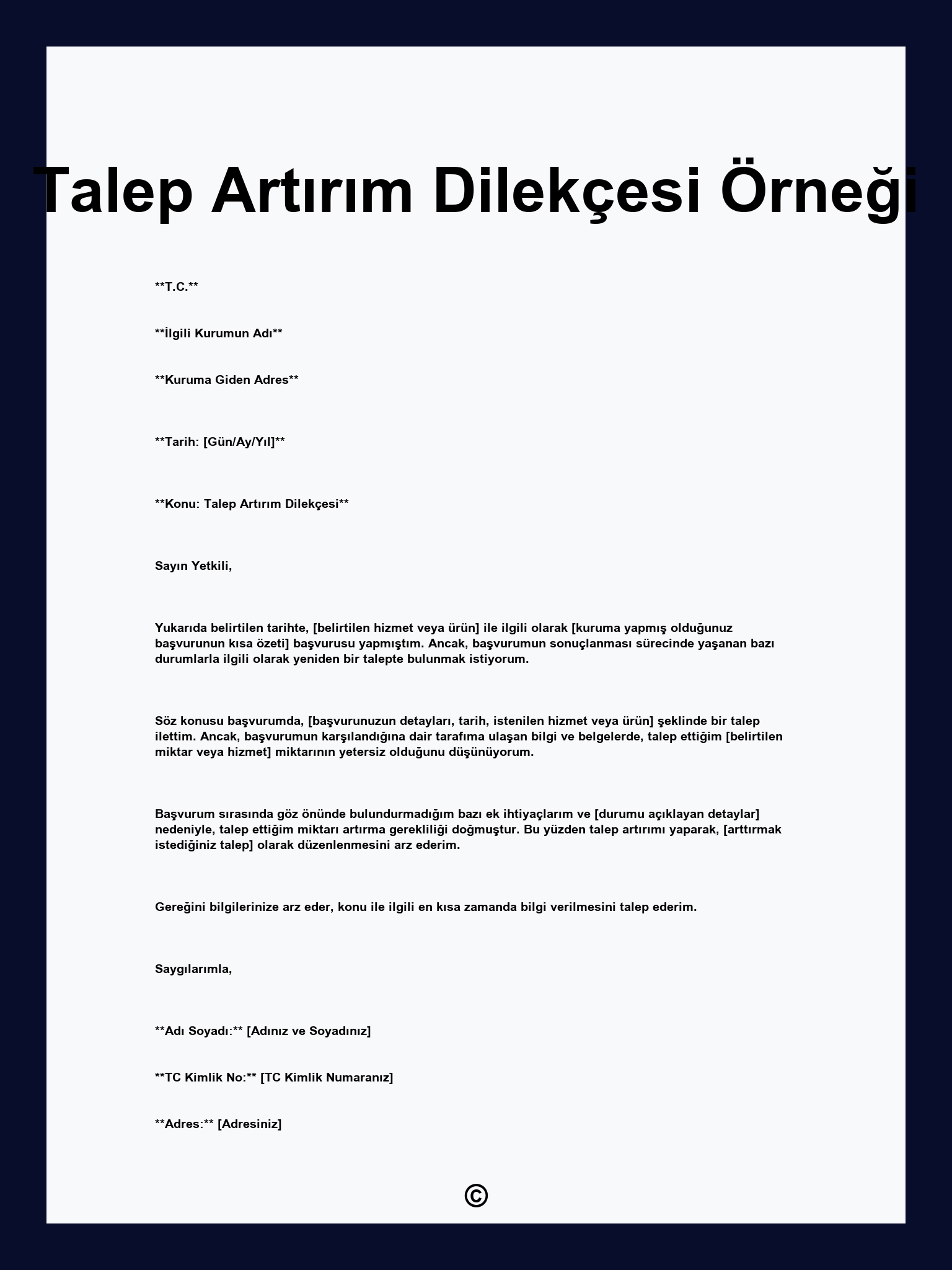 Talep Artırım Dilekçesi Örneği