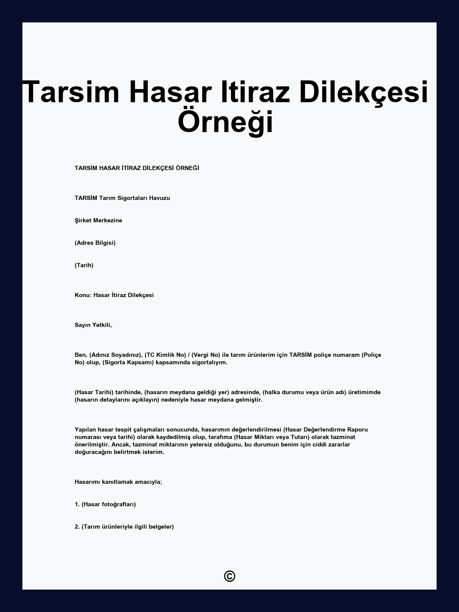 Tarsim Hasar Itiraz Dilekçesi Örneği