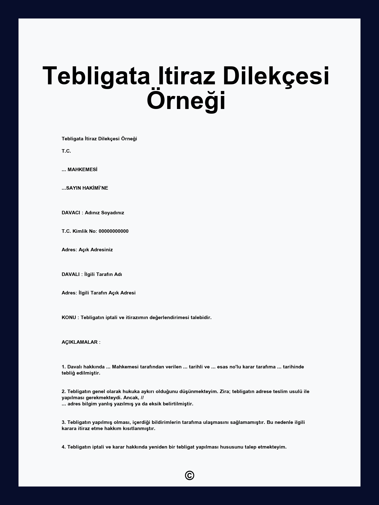Tebligata Itiraz Dilekçesi Örneği