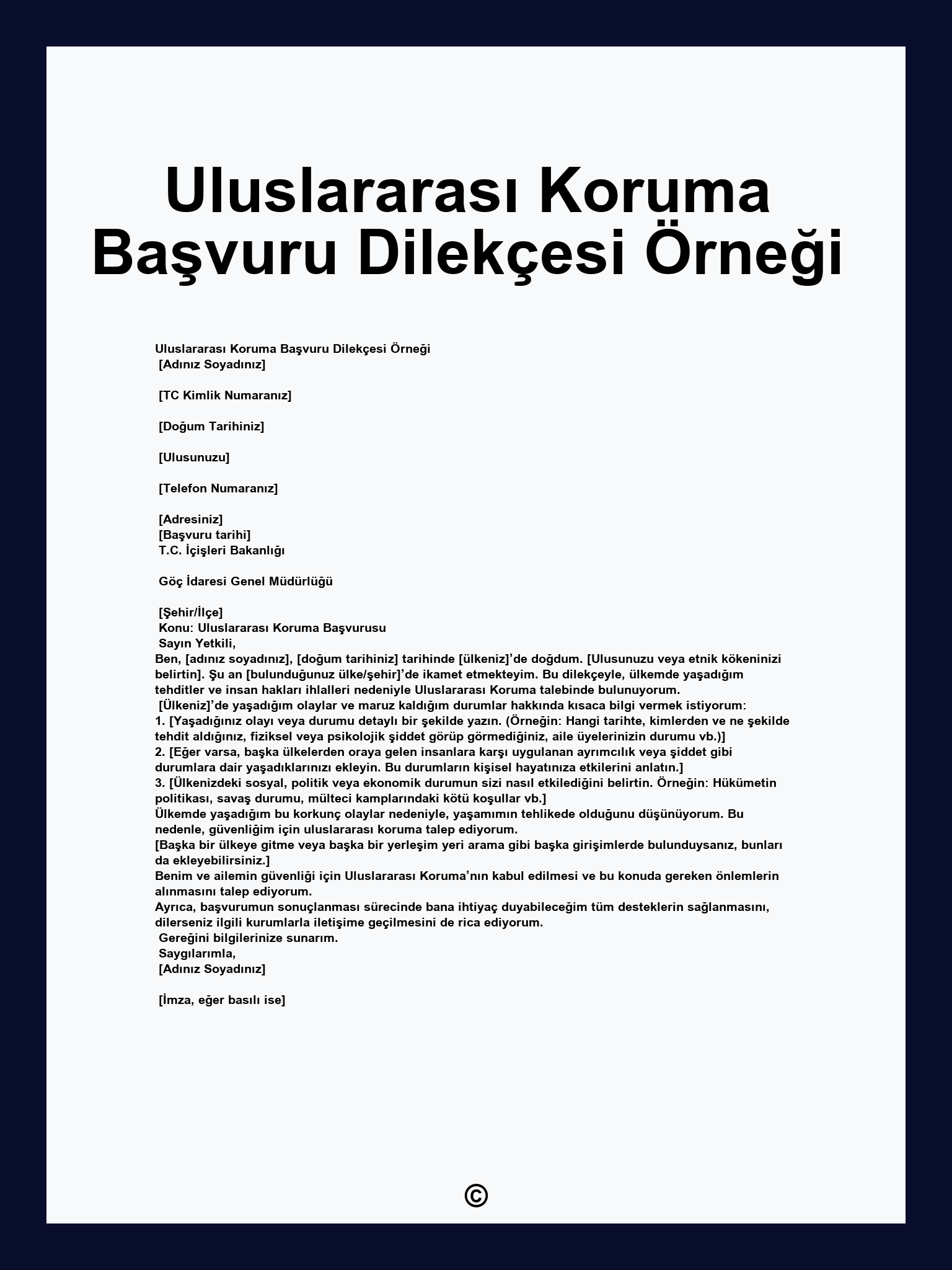 Uluslararası Koruma Başvuru Dilekçesi Örneği