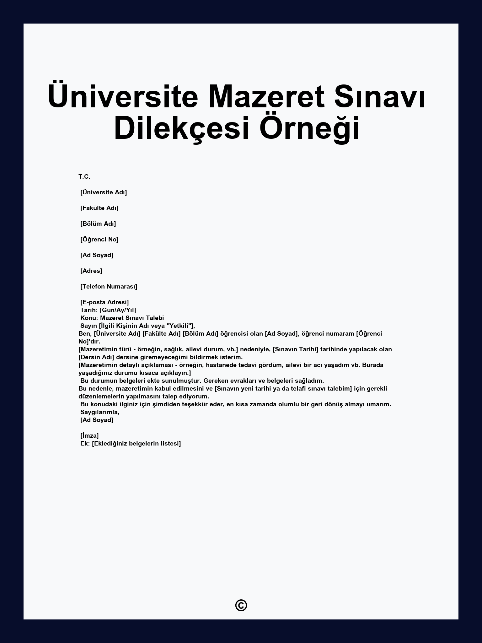 Üniversite Mazeret Sınavı Dilekçesi Örneği