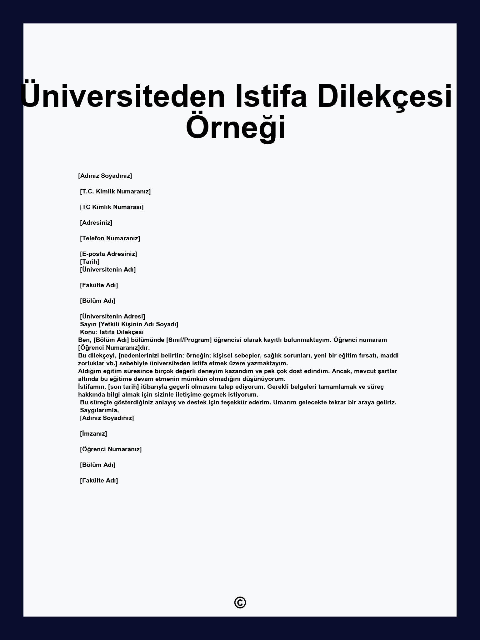 Üniversiteden Istifa Dilekçesi Örneği