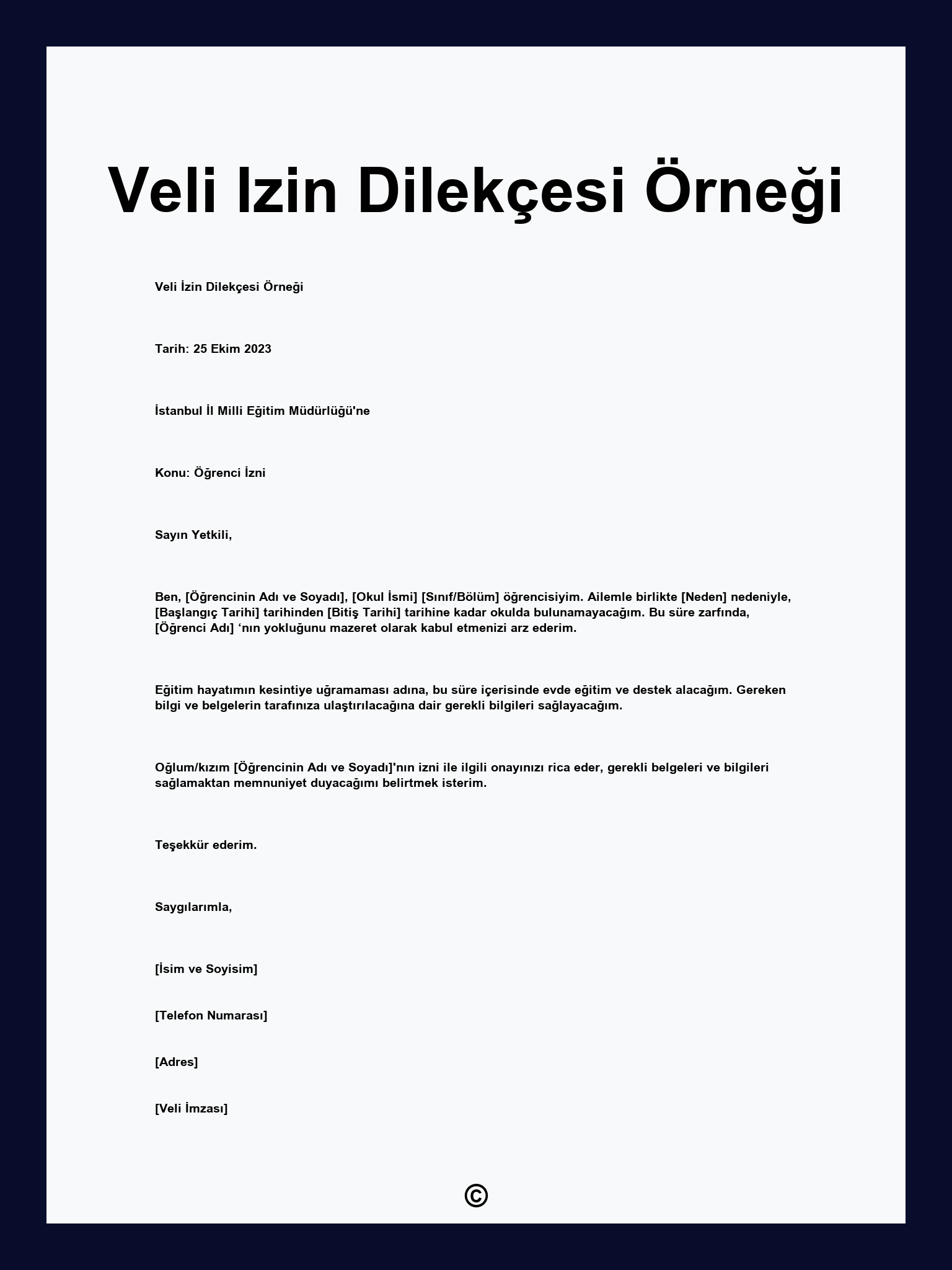 Veli Izin Dilekçesi Örneği