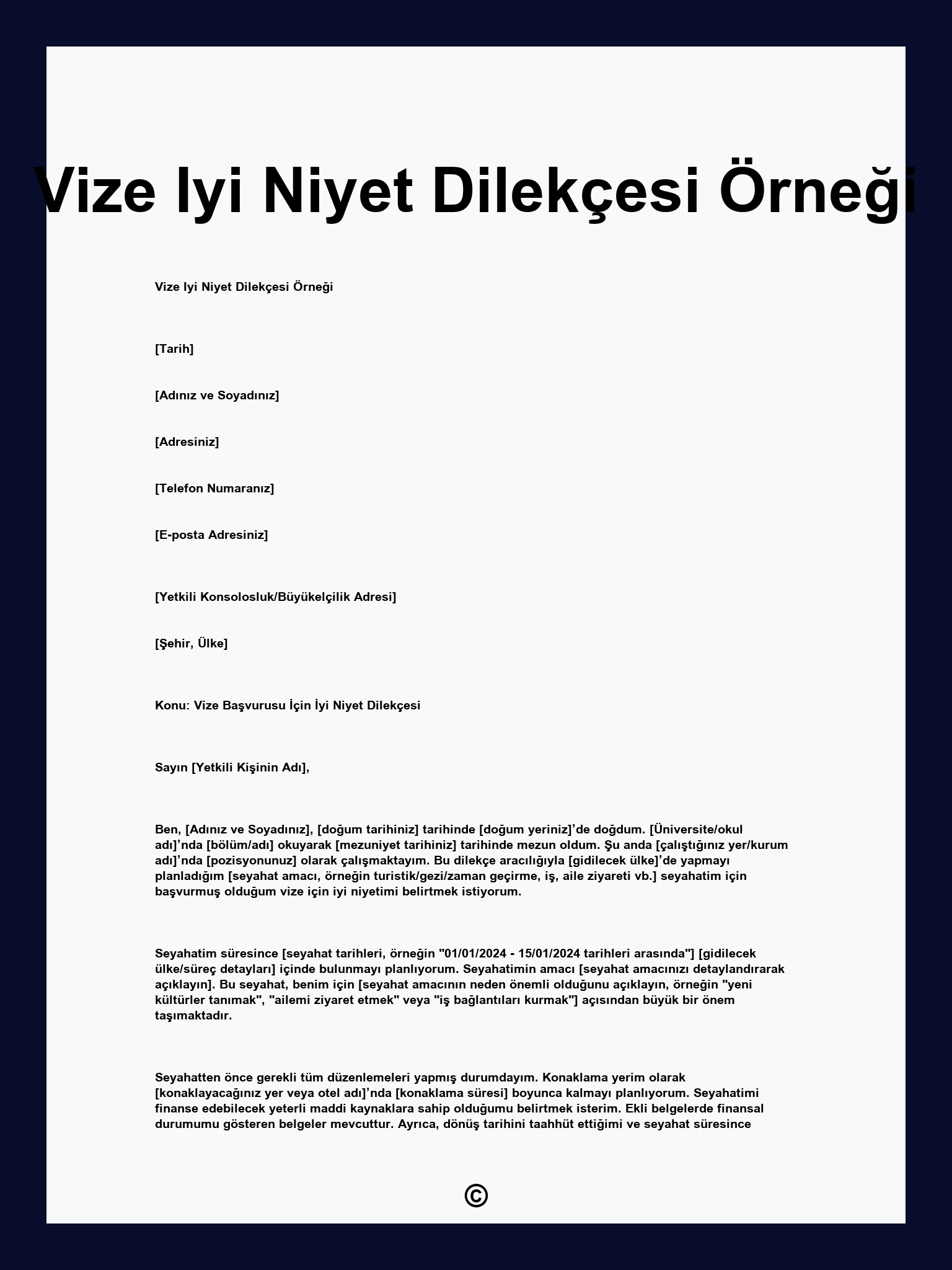 Vize Iyi Niyet Dilekçesi Örneği