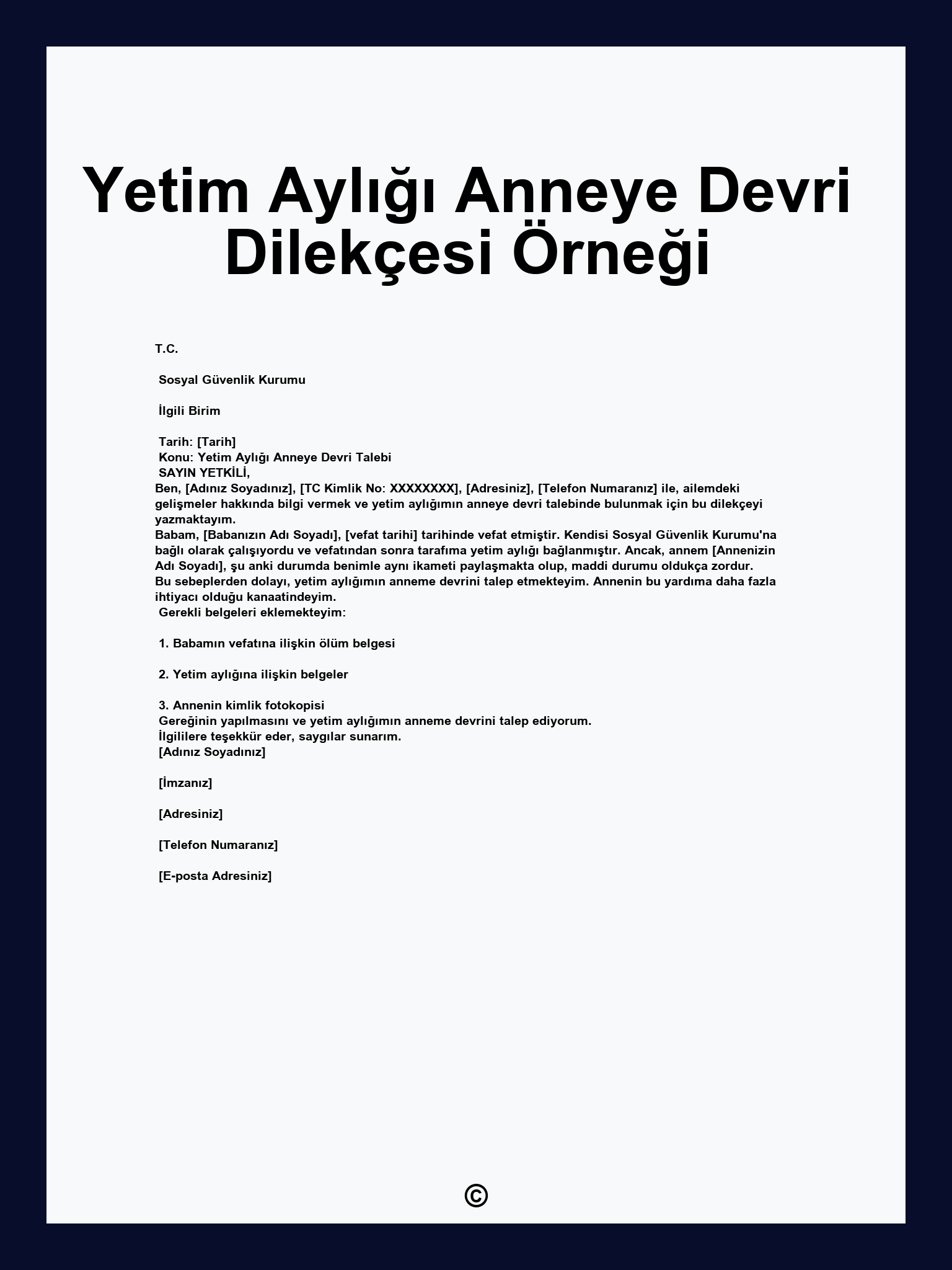 Yetim Aylığı Anneye Devri Dilekçesi Örneği