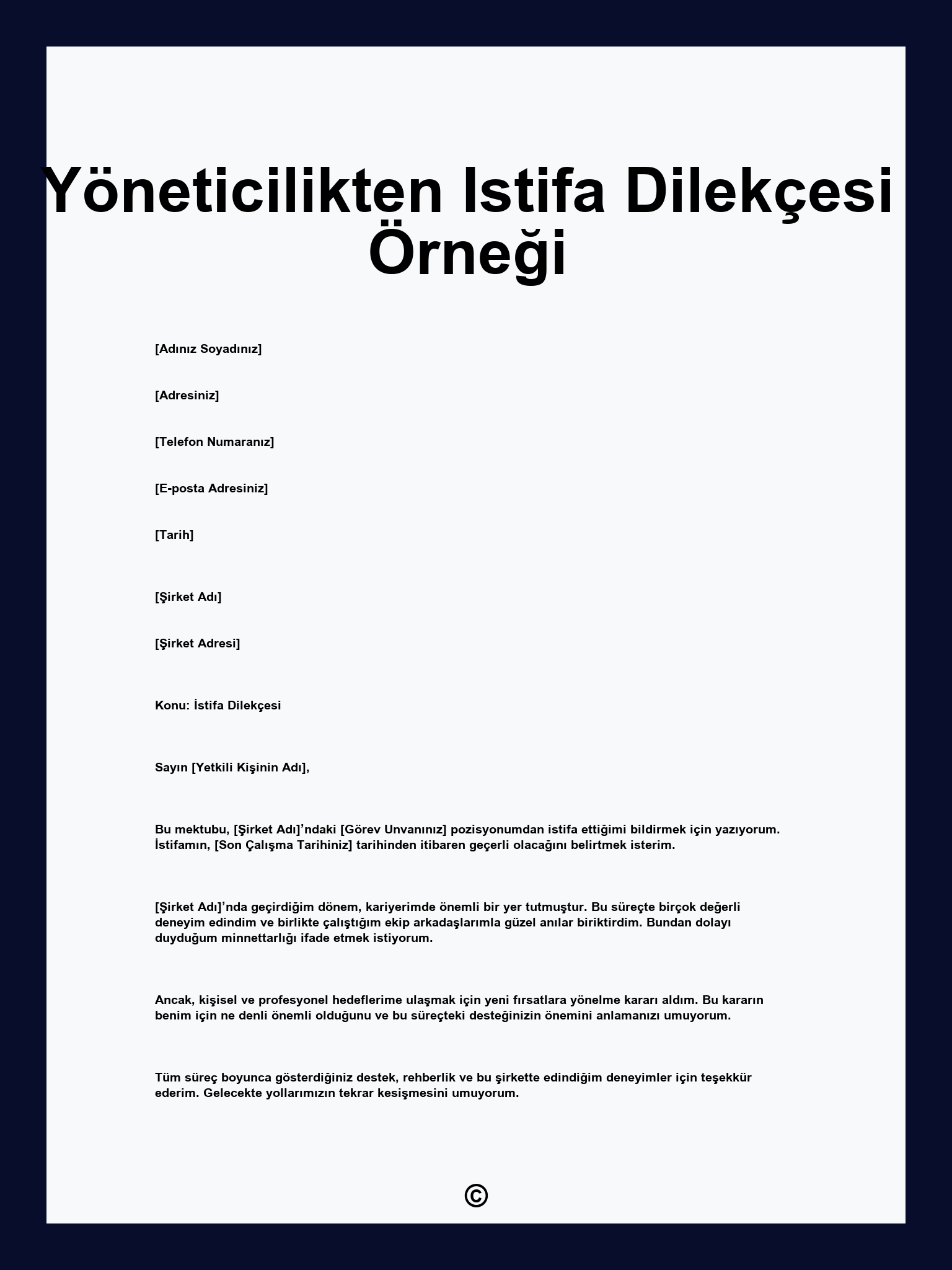 Yöneticilikten Istifa Dilekçesi Örneği
