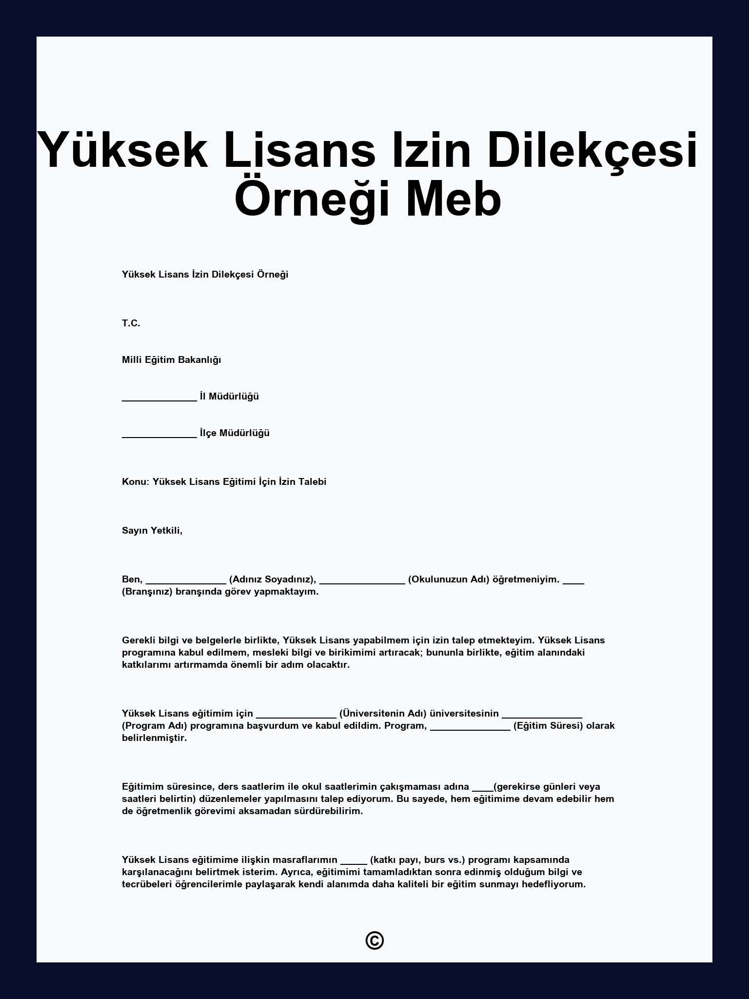 Yüksek Lisans Izin Dilekçesi Örneği Meb